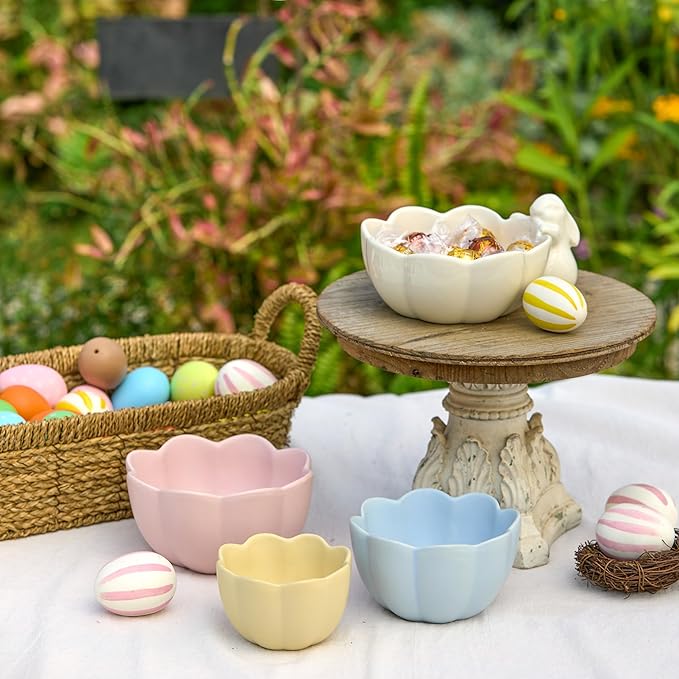 Bico Flower Shaped Ceramic Handcrafted Mixing Bowl Set of 3, Microwave & Dishwasher Safe, for Baking, Cooking, Food Prep