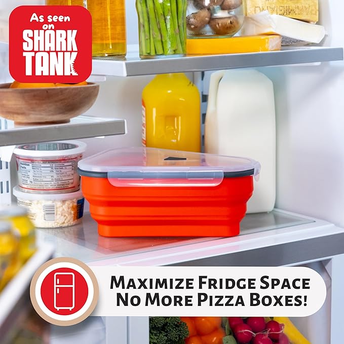 PIZZA PACK The Perfect Reusable Pizza Storage Container with 5 Microwavable Serving Trays - BPA-Free Adjustable Pizza Slice Container to Organize & Save Space, 4 Pack, Red