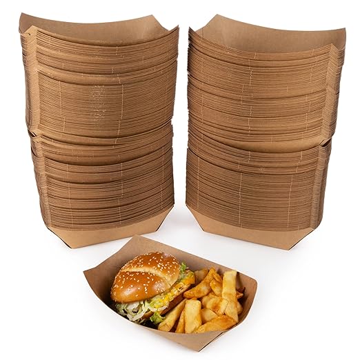IDL Packaging 3 lb Kraft Paper Food Trays (Pack of 1000) - Food-Safe Poly Coated for Extra Moisture Resistance - Proudly Made in USA - Serving Tray for Fries, Burgers, Appetizers