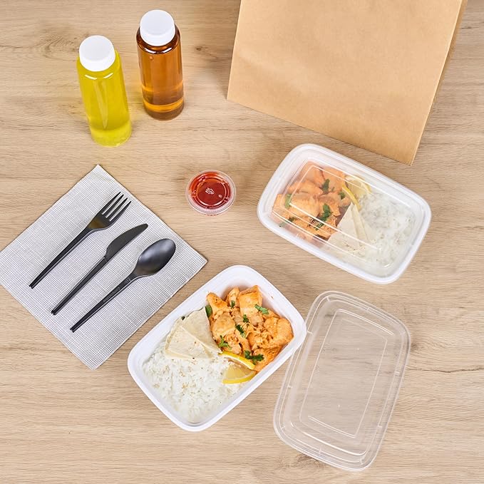 Restaurantware Asporto 24 Ounce Take Out Containers, 50 Food Containers With Lids - Microwavable, Disposable, White Plastic To Go Food Containers, No BPA, For Take Out And Delivery