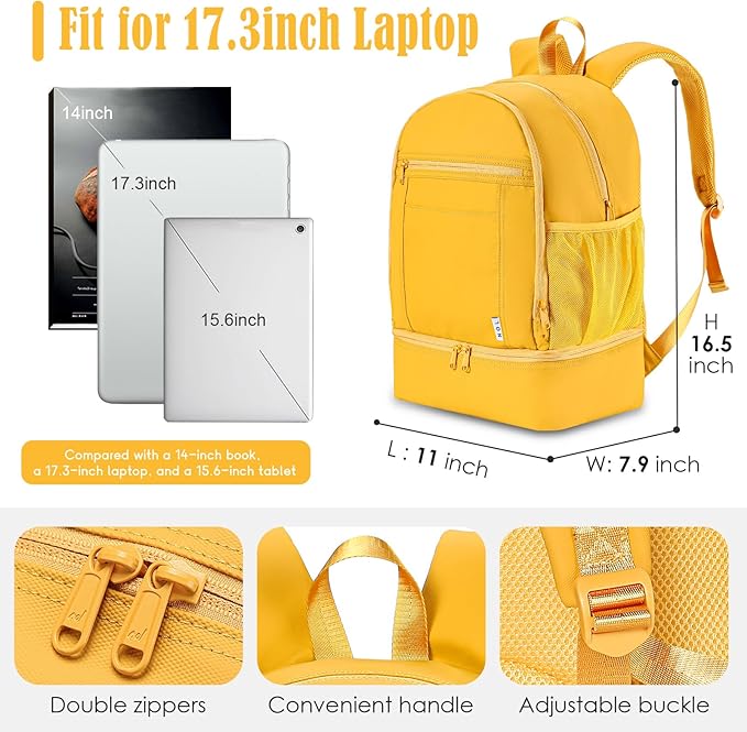 NOL Natural Organic Lifestyle Kids 2-in-1 Backpack & Insulated Lunch Bag-16 Multi-Functional Large Compartments Backpack for School & Travel,Double Deck,Water Resistant,Leak-proof,Padded,Earth-yellow