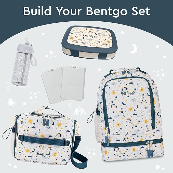 Bentgo Kids Prints Leak-Proof, 5-Compartment Bento-Style Kids Lunch Box - Ideal Portion Sizes for Ages 3-7, Durable, Drop-Proof, Dishwasher Safe, & Made with BPA-Free Materials (Friendly Skies)