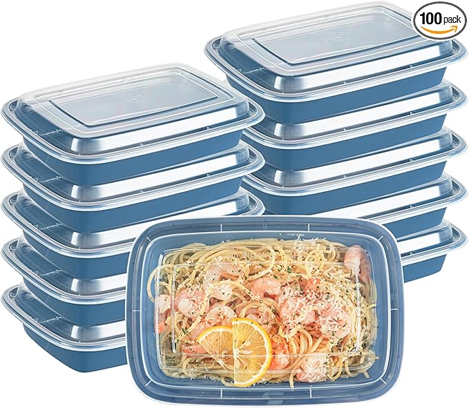 Restaurantware Asporto 28 Ounce Take Out Containers, 100 Food Containers With Lids - Microwavable, Disposable, Midnight Blue Plastic To Go Food Containers, No BPA, For Take Out And Delivery