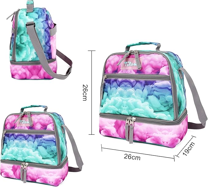 Tilami Lunch Bags Insulated Adjustable Strap Zipper, Water-Resistant Cooler Bags, Bento Bags for Kids Toddlers, Clouds Green