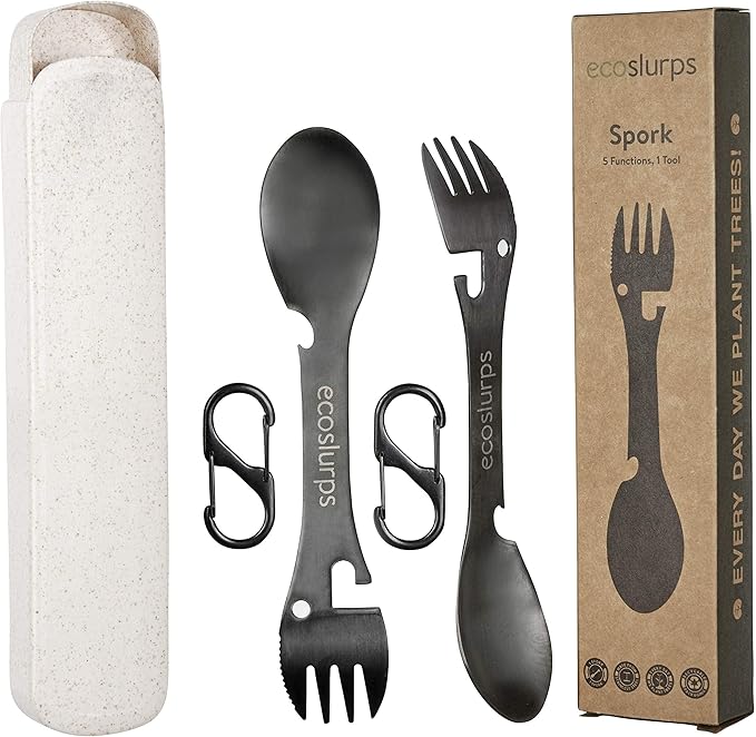 2 Spork Travel Cutlery Set - Stainless Steel Sporks with Eco-friendly Travel Case and Carry Clip - British Brand (2 Sporks)