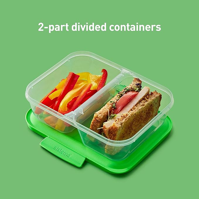 Sistema Nest It Meal Prep Food Storage Containers with Lids, 2 Compartments, 3.7 Cups, Plastic, 10-Pack, Green