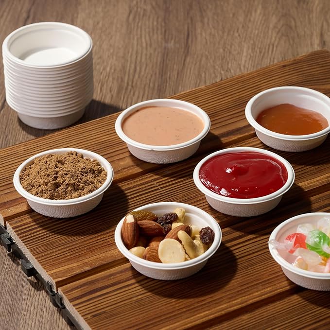 ECOLipak 1 oz Compostable Condiment Cups, 500 Pack Biodegradable Bagasse Portion Cups for Samples, Jello Shots, Tastings, Dessert, Juice, Souffle