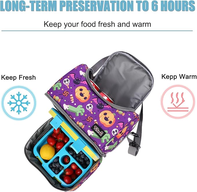 Tilami Lunch Bags Insulated Adjustable Strap Zipper, Water-Resistant Cooler Bags, Bento Bags for Kids Toddlers, Halloween Purple
