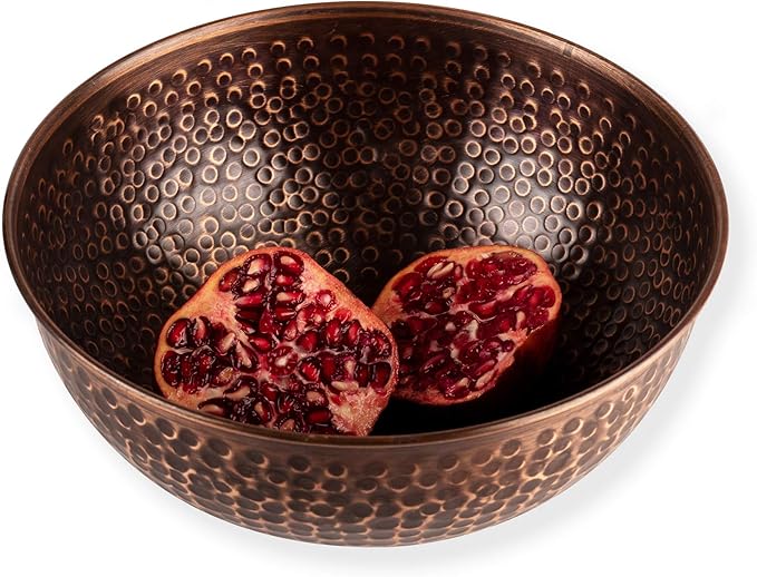 GoCraft Antique Copper Mixing Bowl with Hammered Finish for Salad, Egg Beating, Decorative & Kitchen Serving Purposes - 7.5" (Antique Finish)