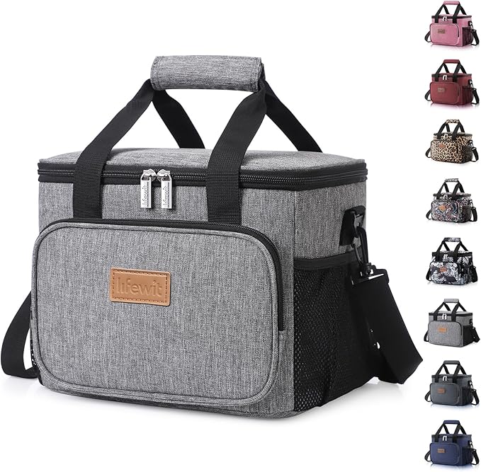 Lifewit Large Lunch Bag Insulated Lunch Box Soft Cooler Cooling Tote for Adult Men Women, Gray 12-Can (9L)