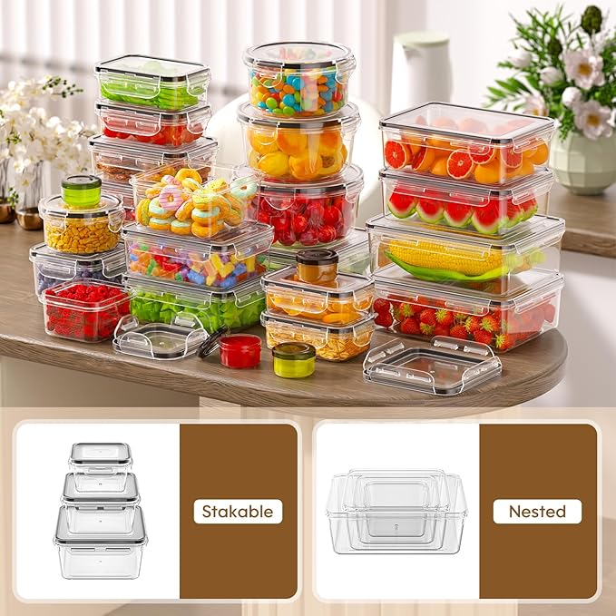 70 Pcs Large Food Storage Containers with Lids Airtight, Total 856OZ Stackable Kitchen Organization Set, BPA-Free Plastic Meal Prep Container with Labels & Marker Pen