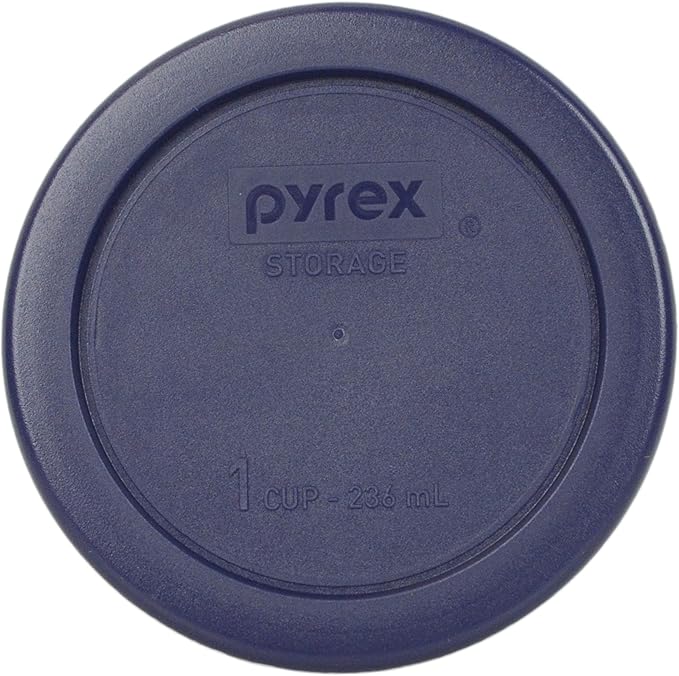 Pyrex (4) 7202 1-Cup Glass Bowls & (4) Pyrex 7202-PC 1-Cup Dark Blue Lids Made in the USA