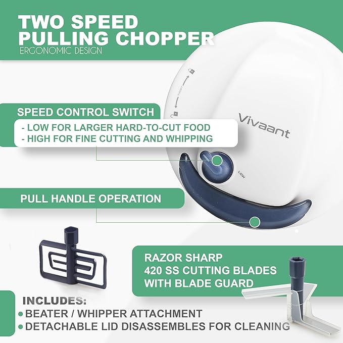 Manual Food Processor - 5 Cup (1.2L) Capacity Hand Pull String Garlic Chopper, Manual Food Chopper with Pull Functionality, Pull Chopper and Vegetable Cutter for Effortless Cooking