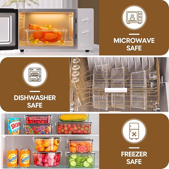 70 Pcs Large Food Storage Containers with Lids Airtight, Total 856OZ Stackable Kitchen Organization Set, BPA-Free Plastic Meal Prep Container with Labels & Marker Pen