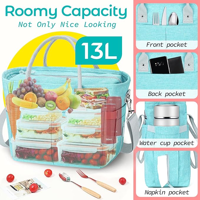 KIPBELIF Cute&Classy Roomy Insulated Lunch Bags for Women - Stylish & Functional Large Tote Adult Lunch Box for Working & Picnic