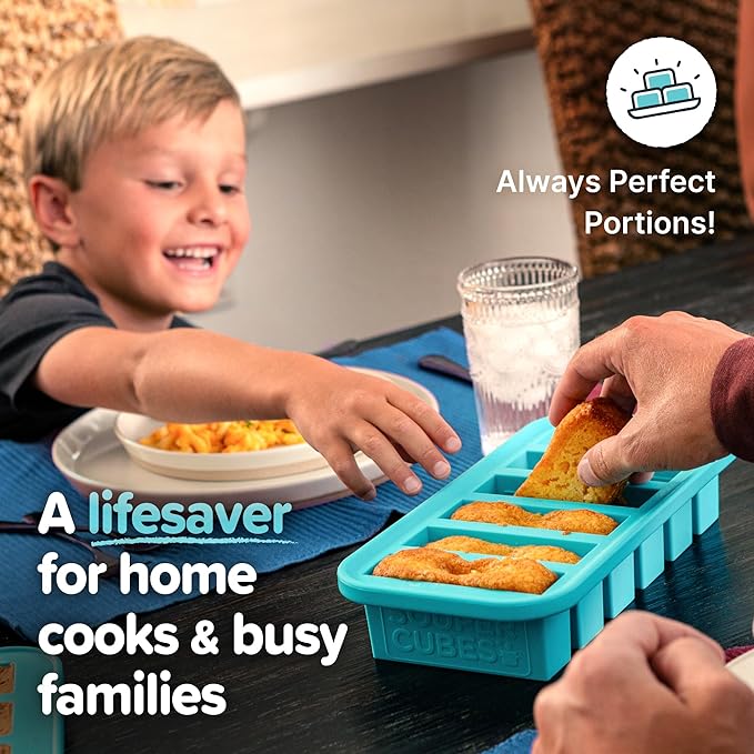 Souper Cubes Silicone Freezer Molds Gift Set with 2 Tbsp, 1/2, 1, and 2 Cup Silicone Freezer Trays With Lids - Meal Prep and Kitchen Essentials Bundle - Aqua