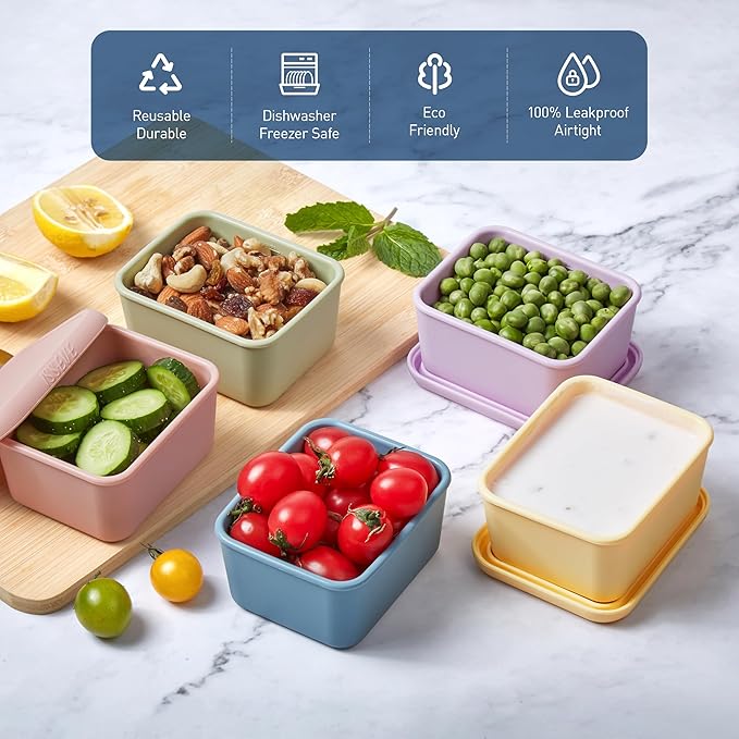 ISSEVE 8oz Silicone Snack Containers for Kids, 1 Cup Reusable Small Containers with Lids, Leak Proof Silicone Food Storage Containers, Kids Lunch Box for Daycare, School, Travel (6)