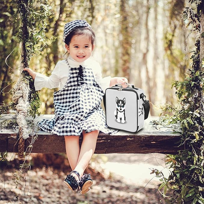 Kids Lunch Box for Boys Girls Husky Dog Lunch Bag Cute Dog Kids Lunch Bags Insulated Kids Lunch Bags with Adjustable Shoulder Strap for School, Picnic