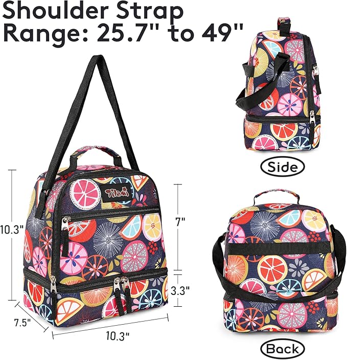Tilami Lunch Bags Insulated Adjustable Strap Zipper, Water-Resistant Cooler Bags, Bento Bags for Kids Toddlers, Lemon