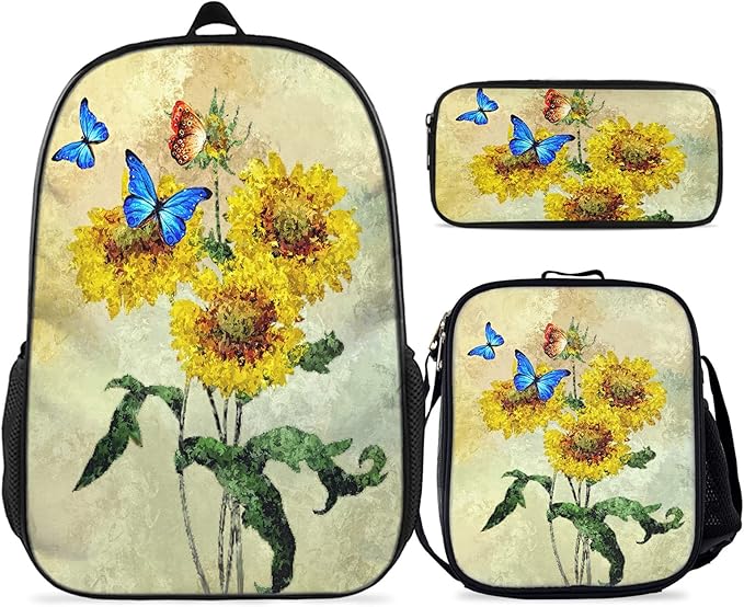 Butterfly Backpack For Girls - Butterfly Backpack 3 PCS for Teens, Boys and Girls Butterfly Bookbag, Butterfly Insulated Lunch Bag and Butterfly Pencil Case Perfect for School and Everyday Use.