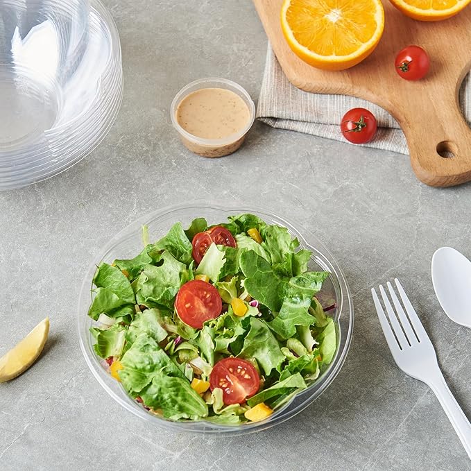 FULING [24 oz. 50 Sets Clear Plastic Salad Bowls with Airtight Lids Disposable To Go Mixing Containers Serving for Fruit, Quinoa, Lunch and Meal Prep