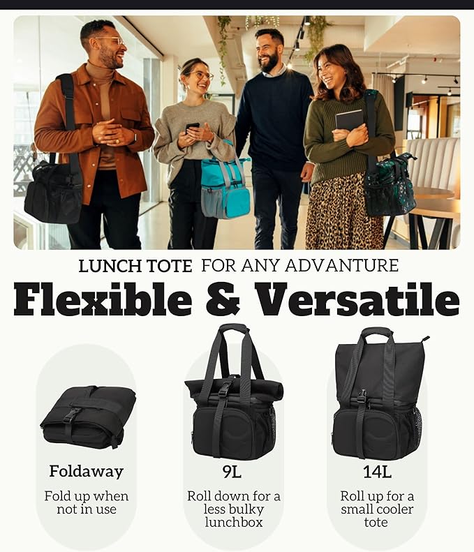 SUNNY BIRD 14L Large Insulated Lunch Bag, Leakproof and Dual Compartment Lunch Cooler Box for Women Adult and Men, Fits 21 Cans (Black 01)