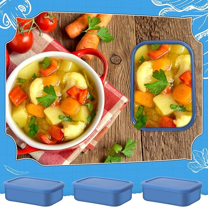 Nuogo 8 Pcs 2 Cup Silicone Freezer Trays with Lid Silicone Soup Freezer Molds Rectangle Soup Containers Reusable Food Preserving Tray Freezing Ice Trays for Soups Sauces Stews(Blue)