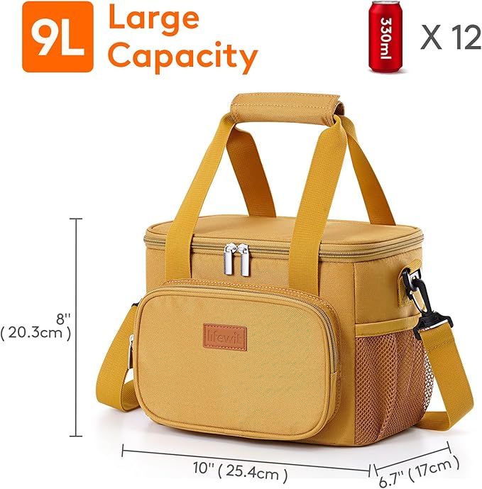 Lifewit Large Lunch Bag Insulated Lunch Box Soft Cooler Cooling Tote for Adult Men Women, Brown 12-Can (9L)