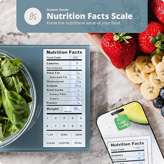 Nutrition Scale by Greater Goods with Food Grade Glass, Perfect for Calorie Counting, Meal Prep, and Weight Loss (Stone Blue)