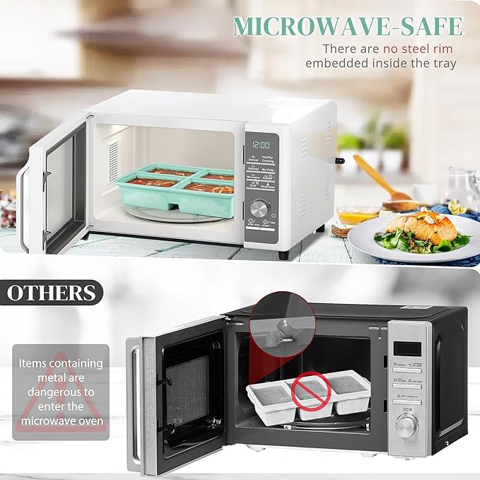 2 PACK Silicone Freezer Trays With Lid, 1 Cup Silicone Freezer Molds, Silicone Soup Freezer Molds For Freeze & Store Soup, Broth, Leftovers, Microwave-safe Soup Freezer Container - Green