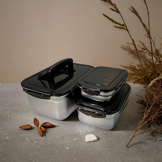 Stainless steel food storage containers leak proof & airtight lids for Kitchen,stainless steel bowl,meal prep lunch box,freezer and microwave safe (17/61/128 oz)