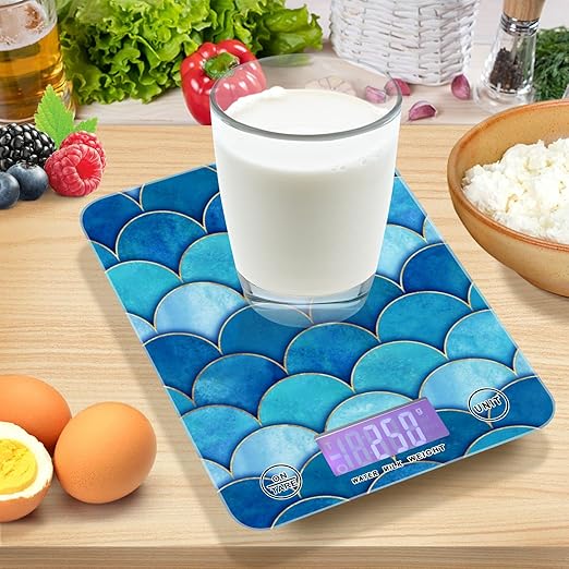 Food Scale Kitchen Digital Scale Food Ounces and Grams Dieting Baking Cooking Waterproof Glass Panels LCD Display,4 Units Scale Tare Function Ripple