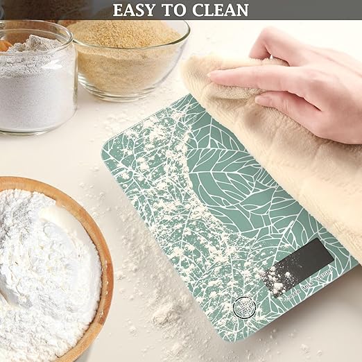 Food Scale Kitchen Scale for Baking Cooking Digital Food Weighing Measuring Scale Small Waterproof Electric Food Scale Abstract Green Leaves