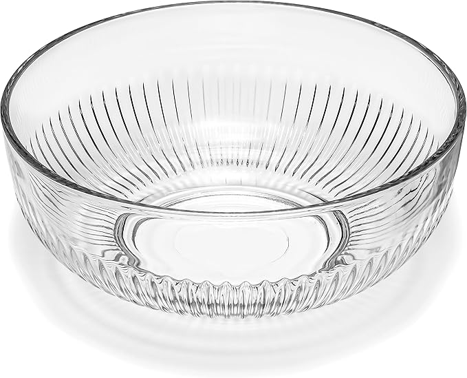 Red Co. Large Clear Glass Mixing Bowl with Ribbed Surface, for Mixing, Storage, Serving, 2.5 Quarts, 9" Dia