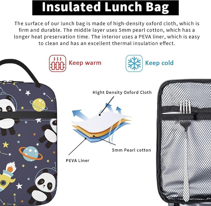 Insulated Lunch Box for Girls & Women - Kids Panda Lunch Box for Work, Picnic, School, Travel, Hiking, Beach or Fishing - Polyester Panda Lunch Bag
