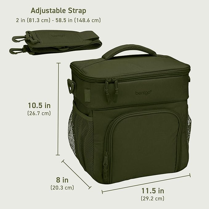 Bentgo Prep Deluxe Insulated Multimeal Bag - Lunch Box Bag, Holds 5 Meals, Premium Insulation up to 8 Hrs, Durable, Water-Resistant - Large Capacity For Adult Meal Prep (Olive Green)