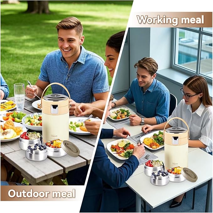 78 oz Adults Stainless Steel Vacuum Insulated Wide Mouth Soup Food Thermos Hot Food Jar with Keep Thermal Portable 3 Tier Stackable Bento Hot Food Containers Lunch Boxes (White)