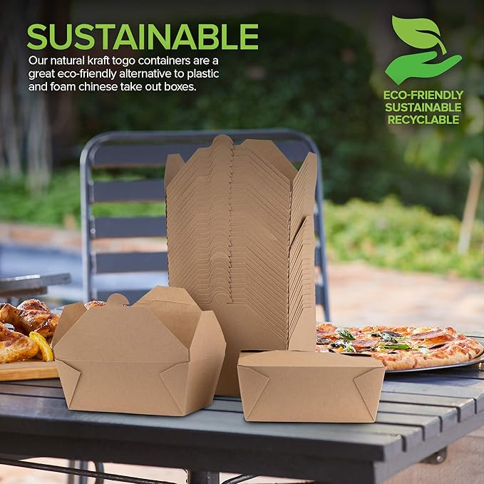 Microwavable Kraft Brown Take Out Boxes 112 oz (30 Pack) Disposable Food Containers - Recyclable Cardboard Lunch Box - Take Out Containers Disposable - to Go Boxes for Restaurants, Delivery, Catering