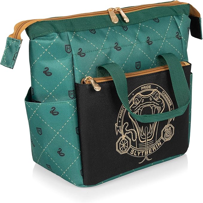 PICNIC TIME Harry Potter Slytherin On The Go Lunch Cooler, Soft Cooler Lunch Box, Insulated Lunch Bag, (Black with Green Accents)