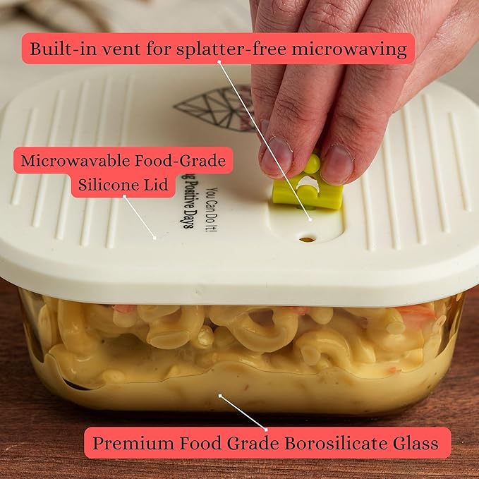 AI LOVE PEACE Glass Lunch Containers for Women Adults, Microwave Safe Glass Lunch Box,Leak Proof BPA-Free, Durable, Built-in Vent - Ideal for Meal Prep & On-the-Go Lunches (White)