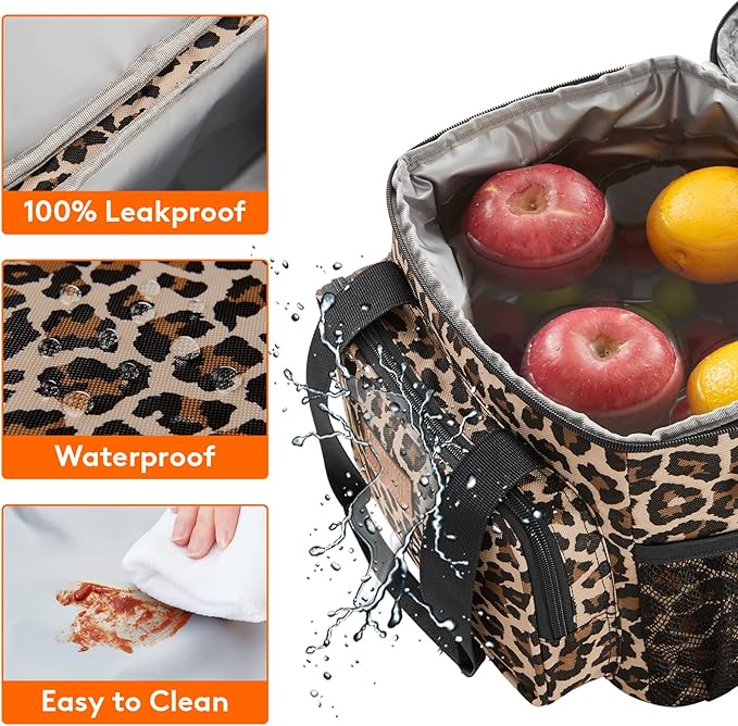 Lifewit Large Lunch Bag Insulated Lunch Box Soft Cooler Cooling Tote for Adult Men Women, Leopard 12-Can (9L)