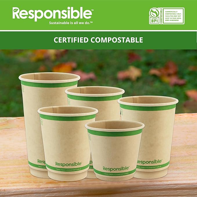16 oz Double Wall Insulated Paper Coffee Cups (25 Count) – Smooth Wall Insulated To Go Coffee Cups - Natural Brown, Compostable, Eco-Friendly, Disposable Hot Beverage Cups