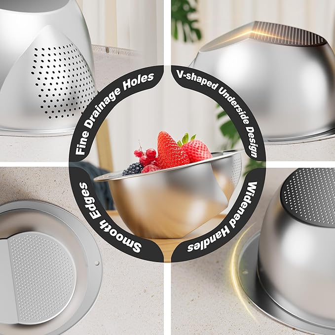 Rice Washer - Rice Cleaner Strainer Bowl - Rice Drainer Strainer - Fine Mesh Colander - Colander Bowl for Rice Veggie Fruit Beans, Funny Presents for Women - Silver