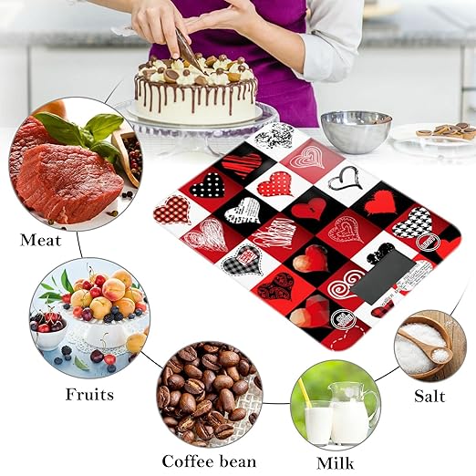 Food Scale Kitchen Digital Scale Food Ounces and Grams Dieting Baking Cooking Waterproof Glass Panels LCD Display,4 Units Scale Tare Function Valentine's Day Love Heart