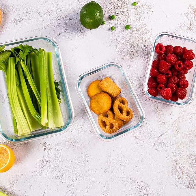 10 Pack Glass Food Storage Containers with Airtight Lids, Ideal for Meal Prep, Lunches - Microwave and Dishwasher Safe, Green