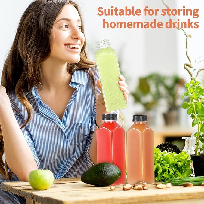16oz Empty Juice Bottles with Caps, Pack of 24 Reusable PET Plastic Clear Water Bottle Recyclable Drink Bulk Containers with Leak-Proof Lids for Juice Water Milk and Beverages
