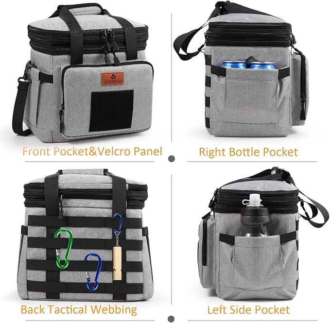 HSHRISH Lunch Box for Men, Women Double Deck Heavy Duty Large Insulated Tactical Lunch Bag Durable Cooler Bag With Shoulder Strap for Adults Work Picnic Road Trip (Grey,15L )