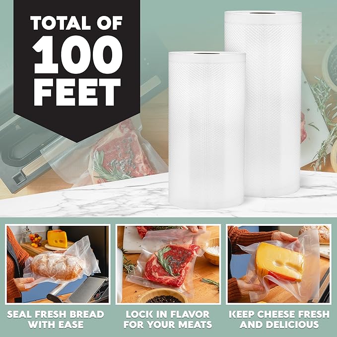 Avid Armor Vacuum Sealer Rolls Combo Set, With 2 Vac Seal Bags for Food (11 inches x 50 ft and 8 inches x 50 ft), Non-BPA Vacuum Sealer Bags, Freezer Vacuum Sealer Bags, Sous Vide Bags Vacuum Sealer