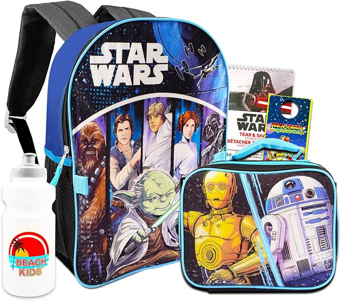 Star Wars Backpack with Lunch Box Set for Boys ~ Bundle with Deluxe 16" Star Wars Backpack, Insulated Lunch Bag, Water Bottle, More | Star Wars School Supplies