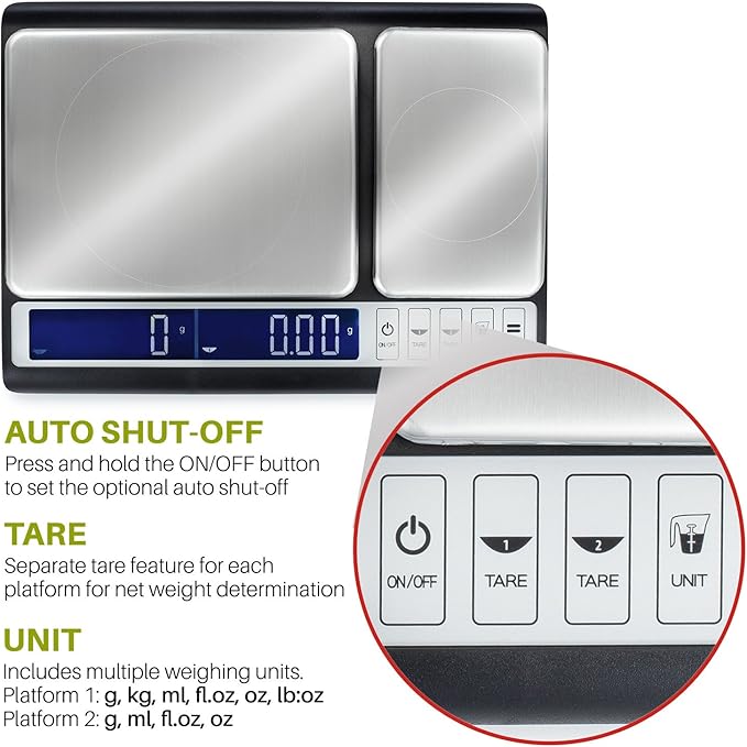 Smart Weigh Dual Platform Digital Kitchen Scale Stainless Steel Culinary Kitchen Scale 10 kilograms x 0.01 grams High Precision Digital Food Scale Tare Function LCD w/Backlit for Baking Cooking Food